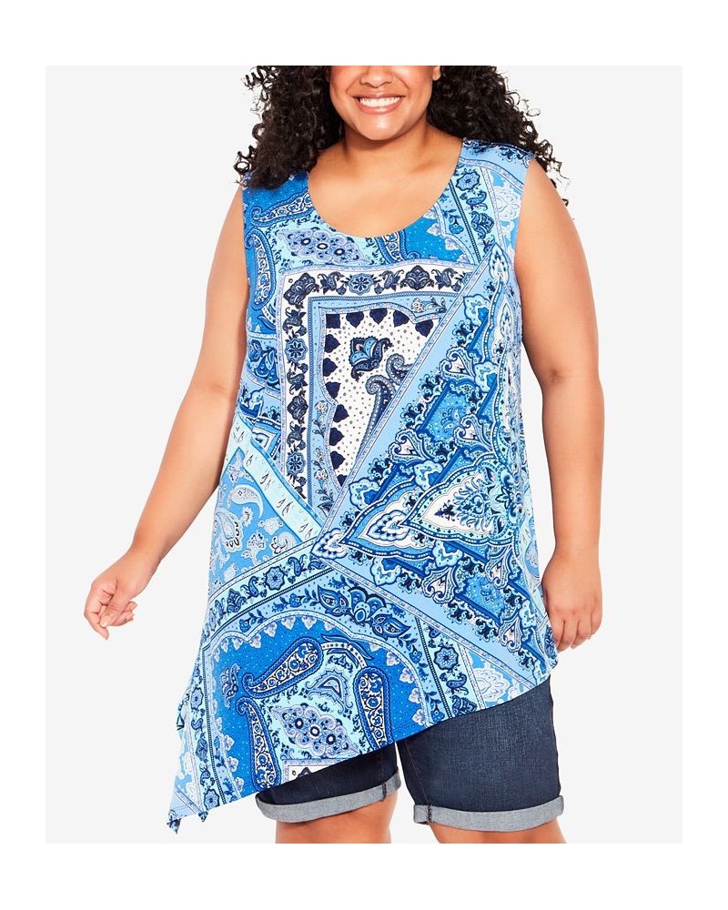 Plus Size Asymmetrical Scarf Sleeveless Top Blues Paisley $33.63 Tops