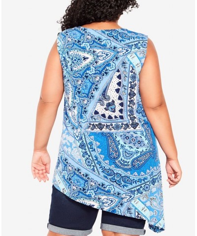 Plus Size Asymmetrical Scarf Sleeveless Top Blues Paisley $33.63 Tops