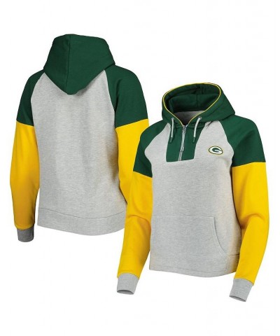 Women's Heathered Gray Green Green Bay Packers Jackpot Raglan Half-Zip Pullover Hoodie Gray $41.28 Sweatshirts