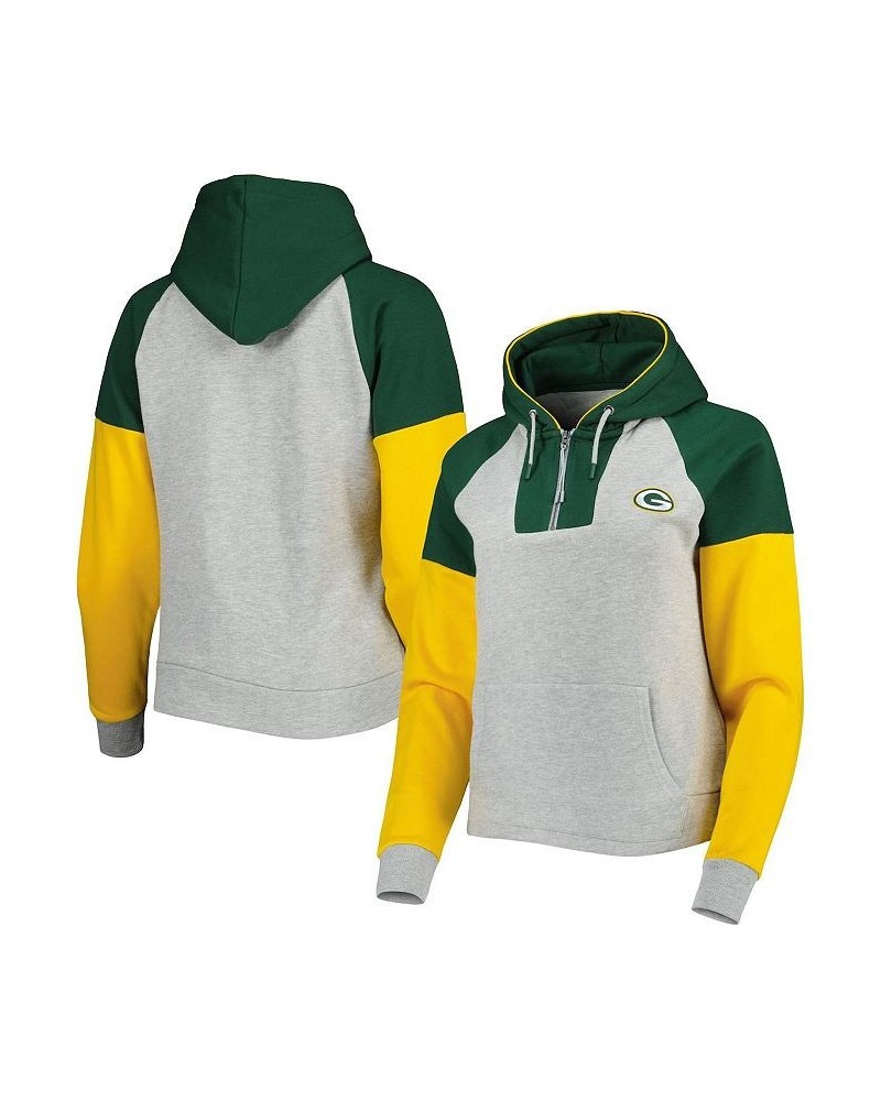 Women's Heathered Gray Green Green Bay Packers Jackpot Raglan Half-Zip Pullover Hoodie Gray $41.28 Sweatshirts