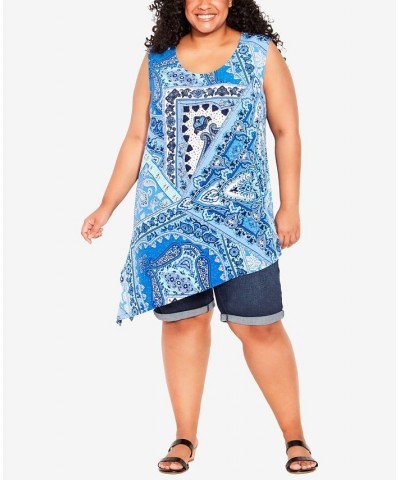 Plus Size Asymmetrical Scarf Sleeveless Top Blues Paisley $33.63 Tops