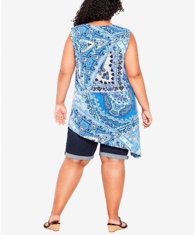 Plus Size Asymmetrical Scarf Sleeveless Top Blues Paisley $33.63 Tops