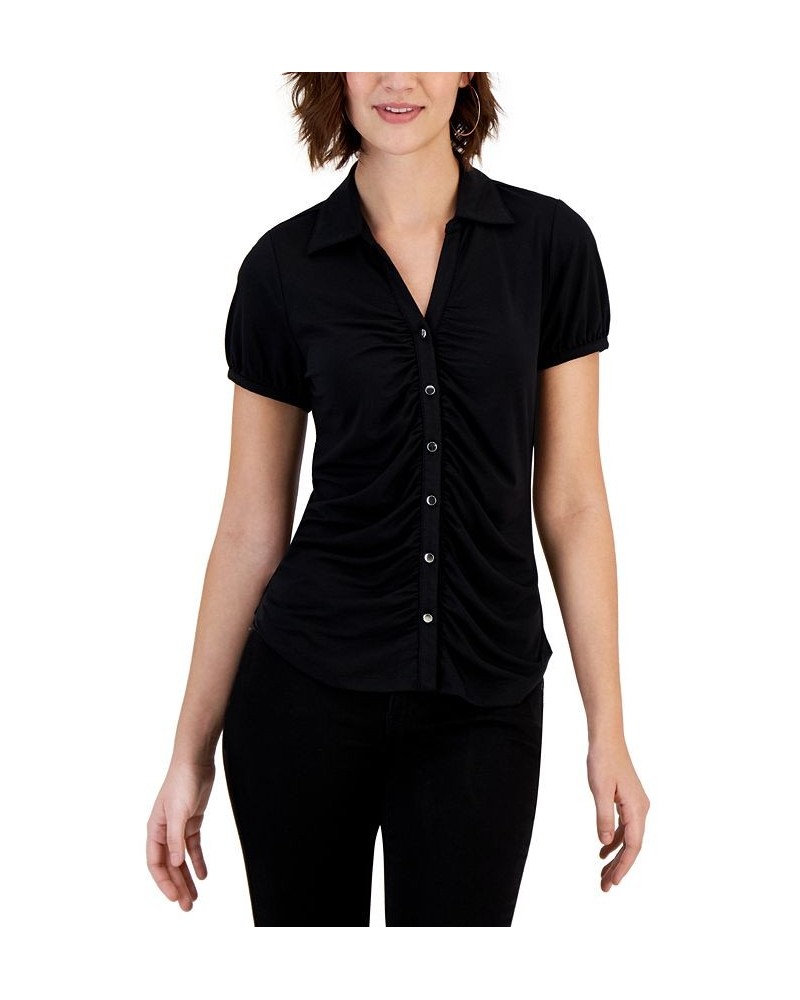 Women's Ruched Button-Front Top Black $22.35 Tops