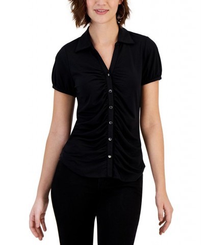 Women's Ruched Button-Front Top Black $22.35 Tops