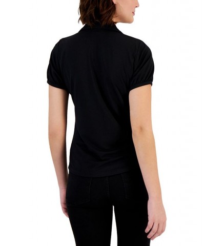 Women's Ruched Button-Front Top Black $22.35 Tops