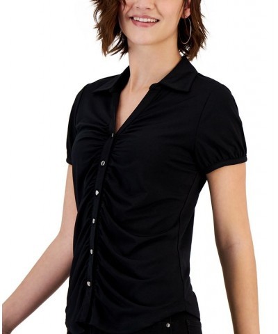 Women's Ruched Button-Front Top Black $22.35 Tops