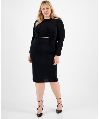 Plus Size Twist-Front Cutout Long-Sleeve Dress Deep Black $23.06 Dresses