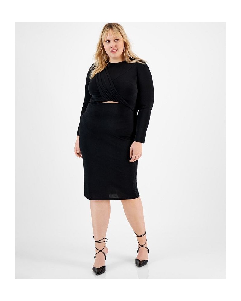 Plus Size Twist-Front Cutout Long-Sleeve Dress Deep Black $23.06 Dresses