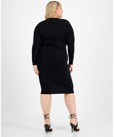 Plus Size Twist-Front Cutout Long-Sleeve Dress Deep Black $23.06 Dresses