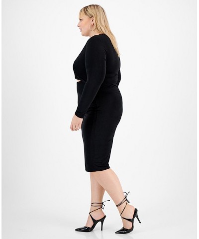 Plus Size Twist-Front Cutout Long-Sleeve Dress Deep Black $23.06 Dresses