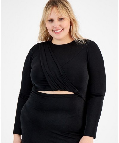 Plus Size Twist-Front Cutout Long-Sleeve Dress Deep Black $23.06 Dresses