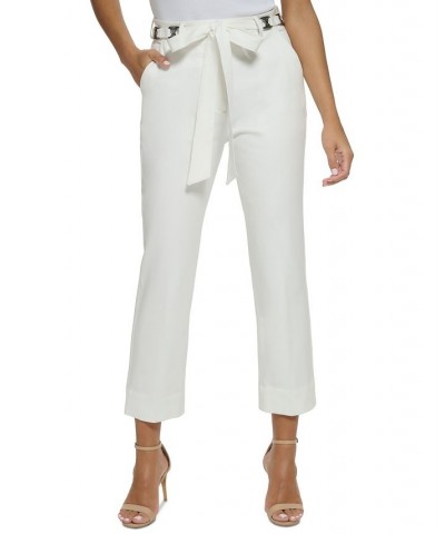 Women's Solid-Color Hardware Tie Pants Ivory $91.50 Pants