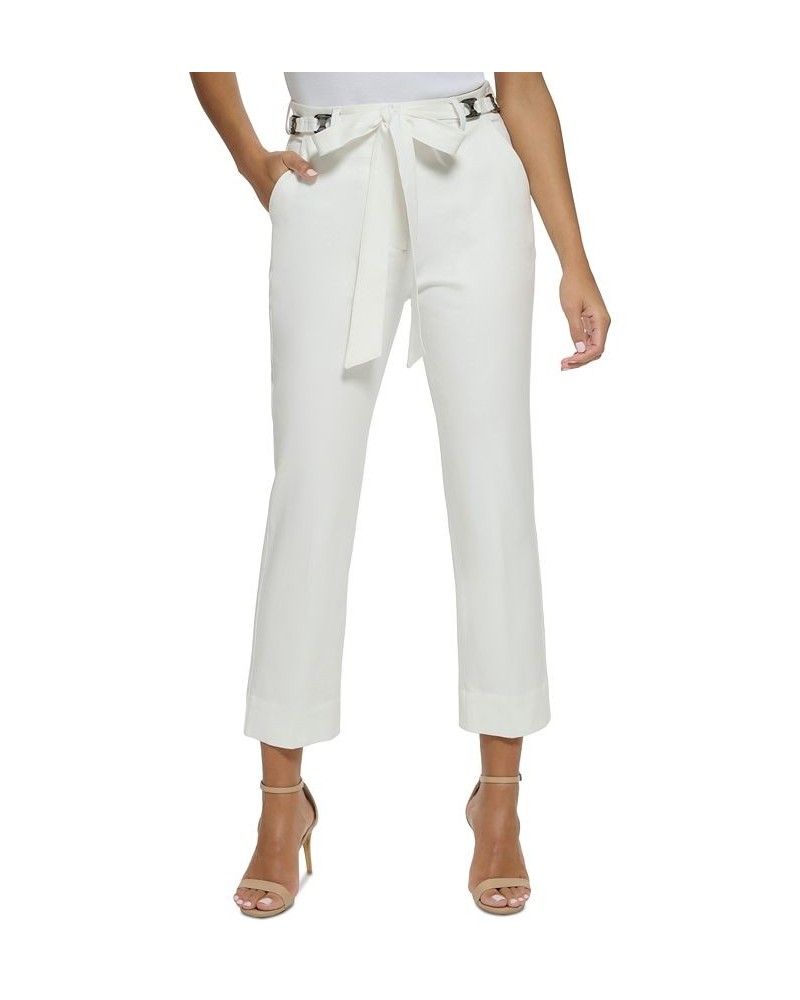 Women's Solid-Color Hardware Tie Pants Ivory $91.50 Pants