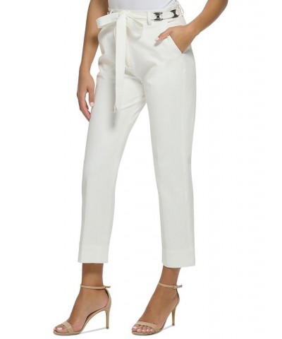 Women's Solid-Color Hardware Tie Pants Ivory $91.50 Pants