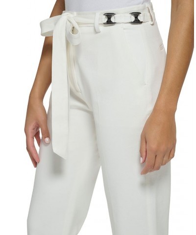 Women's Solid-Color Hardware Tie Pants Ivory $91.50 Pants