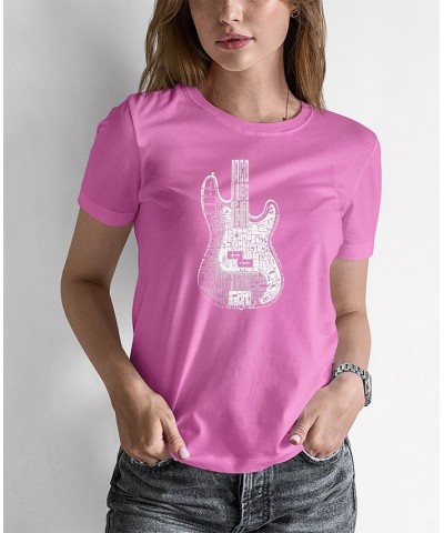 Women's Word Art Bass Guitar T-shirt Pink $20.99 Tops