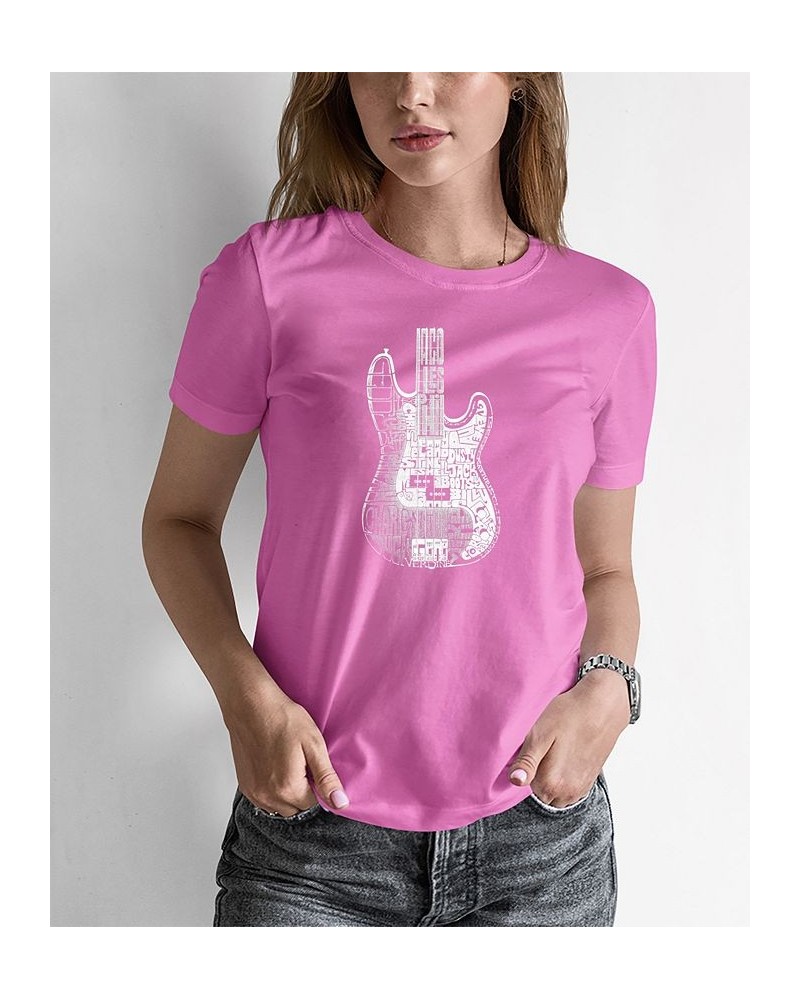 Women's Word Art Bass Guitar T-shirt Pink $20.99 Tops