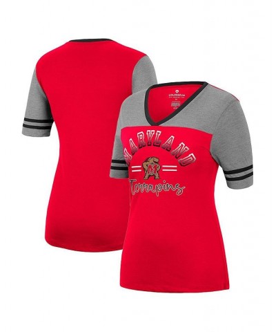 Women's Red Heathered Gray Maryland Terrapins There You Are V-Neck T-shirt Red, Heathered Gray $23.39 Tops