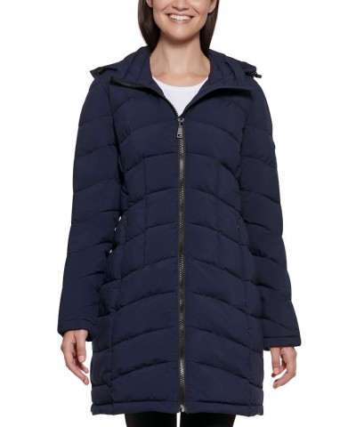 Petite Hooded Stretch Packable Puffer Coat Dark Navy $73.50 Coats