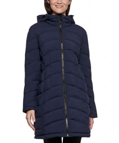 Petite Hooded Stretch Packable Puffer Coat Dark Navy $73.50 Coats