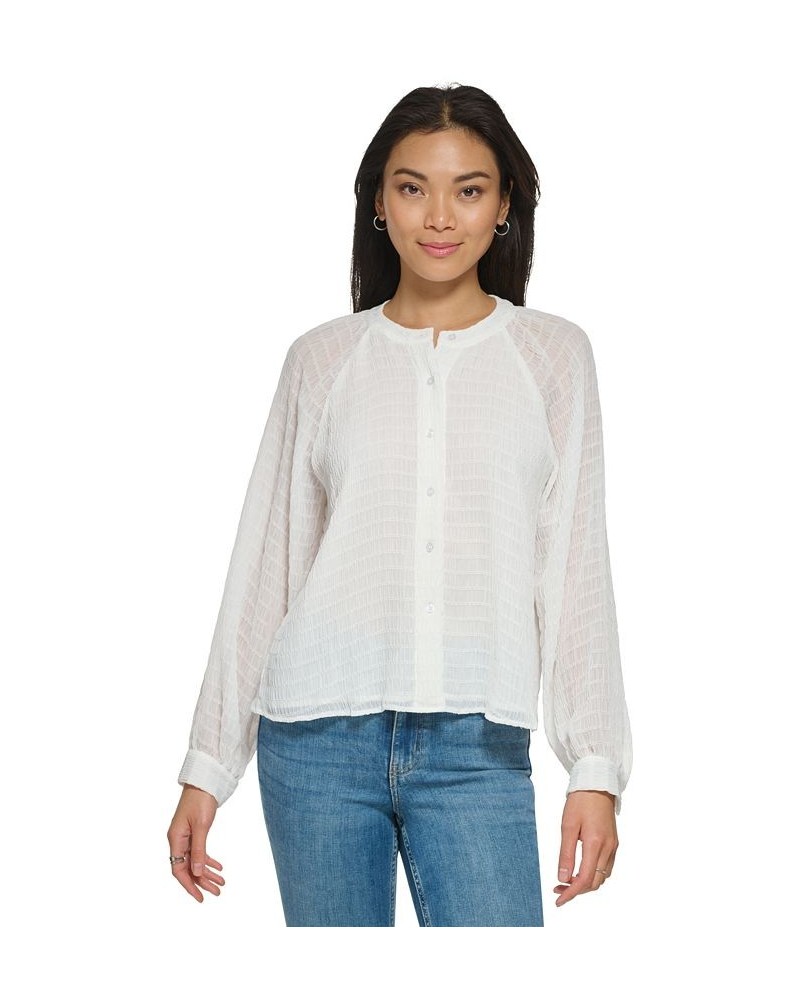 Long Sleeve Textured Chiffon Blouse White $30.58 Tops