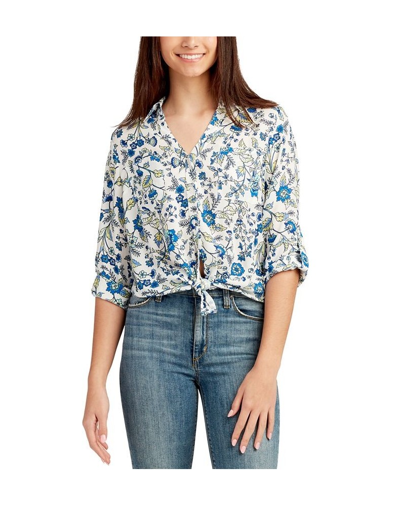 Juniors' Floral-Print Button-Up Shirt Pat E $25.97 Tops