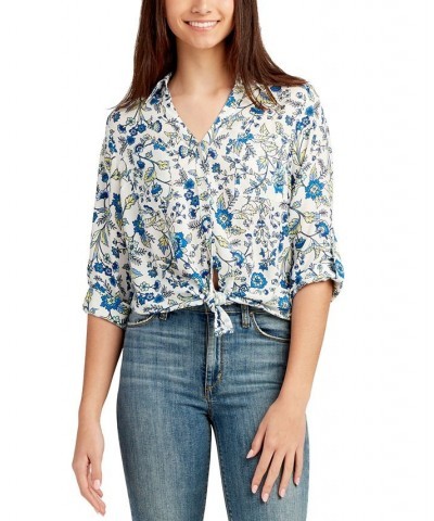 Juniors' Floral-Print Button-Up Shirt Pat E $25.97 Tops