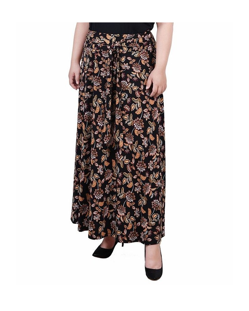 Plus Size Maxi with Sash Waist Tie Skirt Black Gold Floral $15.05 Skirts