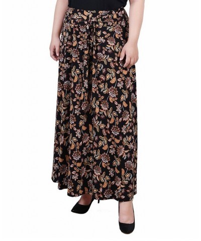 Plus Size Maxi with Sash Waist Tie Skirt Black Gold Floral $15.05 Skirts