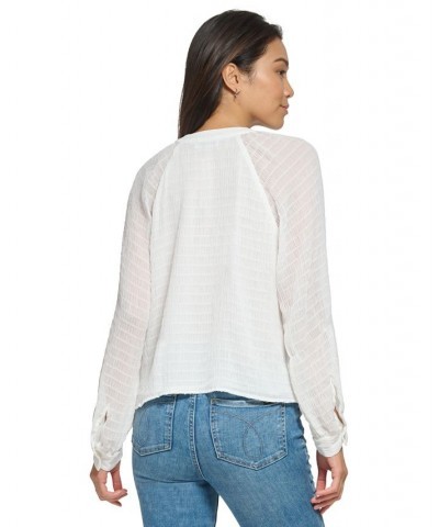 Long Sleeve Textured Chiffon Blouse White $30.58 Tops