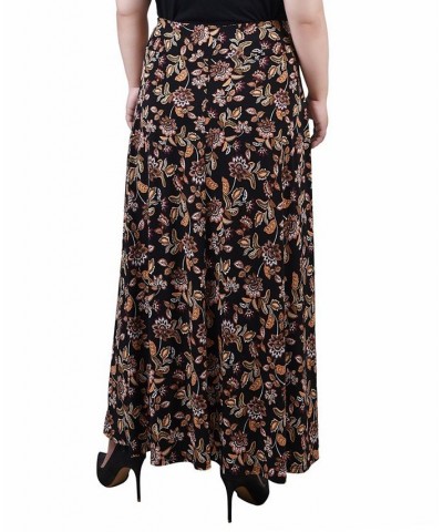 Plus Size Maxi with Sash Waist Tie Skirt Black Gold Floral $15.05 Skirts