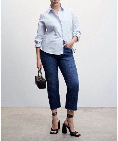 Women's Essential Cotton-Blend Shirt Blue $25.49 Tops