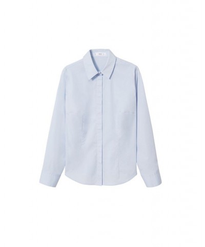 Women's Essential Cotton-Blend Shirt Blue $25.49 Tops