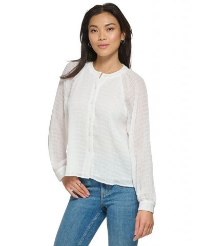 Long Sleeve Textured Chiffon Blouse White $30.58 Tops