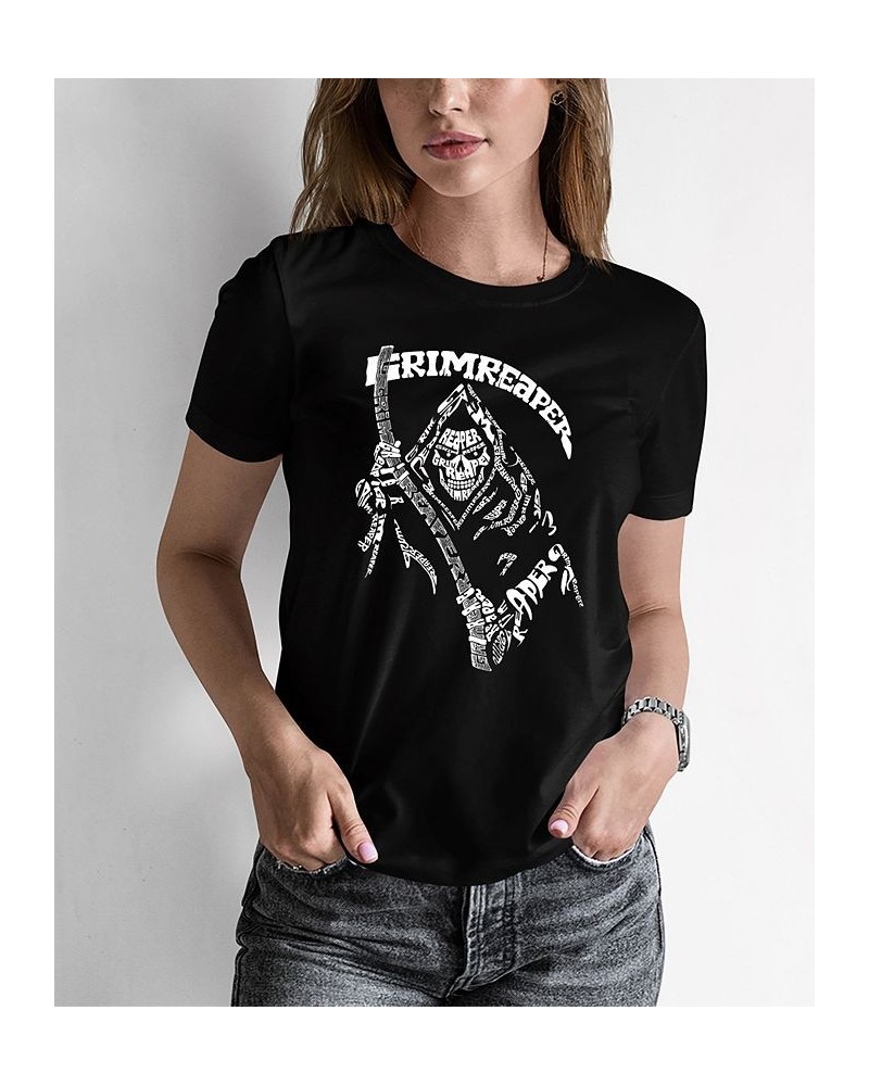 Women's Grim Reaper Word Art T-shirt Black $17.50 Tops