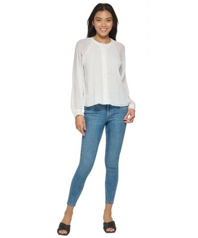 Long Sleeve Textured Chiffon Blouse White $30.58 Tops