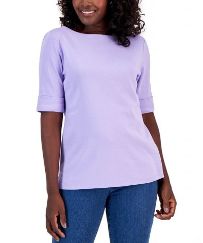 Petite Cotton Elbow-Sleeve T-Shirt Bellflower $10.08 Tops