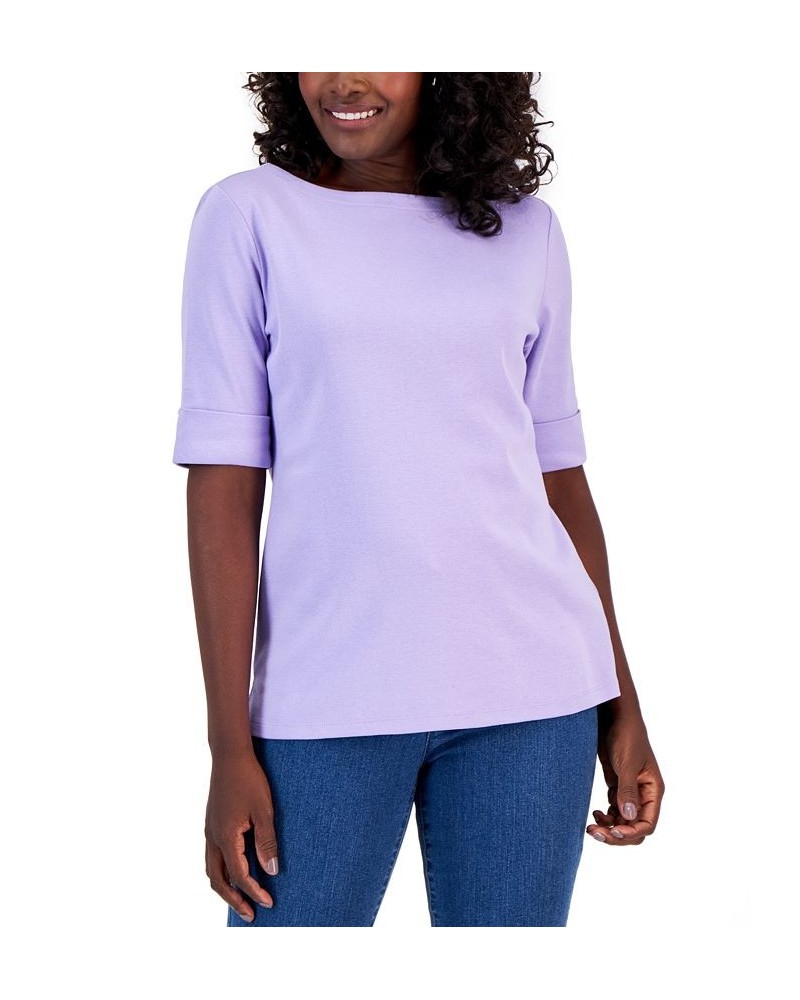 Petite Cotton Elbow-Sleeve T-Shirt Bellflower $10.08 Tops