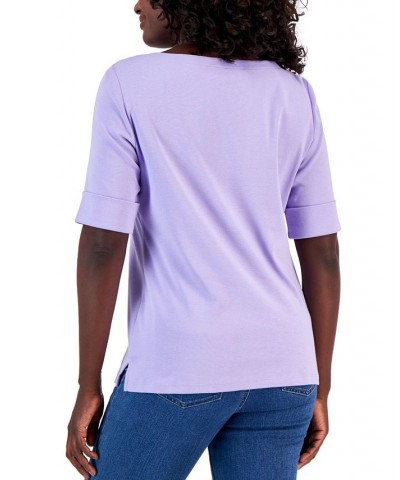 Petite Cotton Elbow-Sleeve T-Shirt Bellflower $10.08 Tops