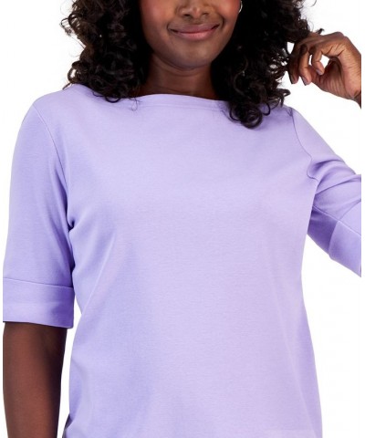 Petite Cotton Elbow-Sleeve T-Shirt Bellflower $10.08 Tops