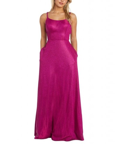 Juniors' Sweetheart-Neck Shimmer Gown Fuchsia $81.12 Dresses