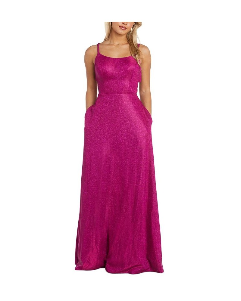 Juniors' Sweetheart-Neck Shimmer Gown Fuchsia $81.12 Dresses