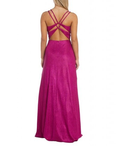 Juniors' Sweetheart-Neck Shimmer Gown Fuchsia $81.12 Dresses