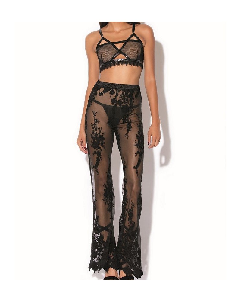 Estu Lace Embroidered Flair Pants Lingerie Black $33.44 Lingerie