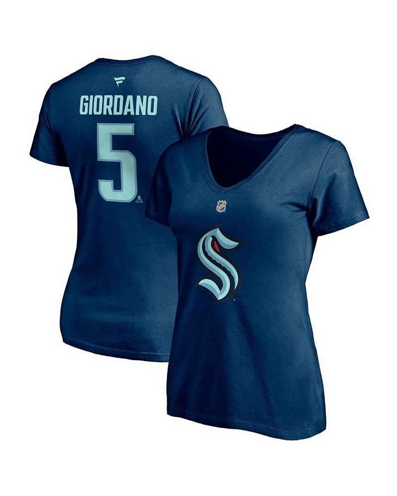 Women's Mark Giordano Deep Sea Blue Seattle Kraken Authentic Stack Name and Number V-Neck T-shirt Deep Sea Blue $17.64 Tops