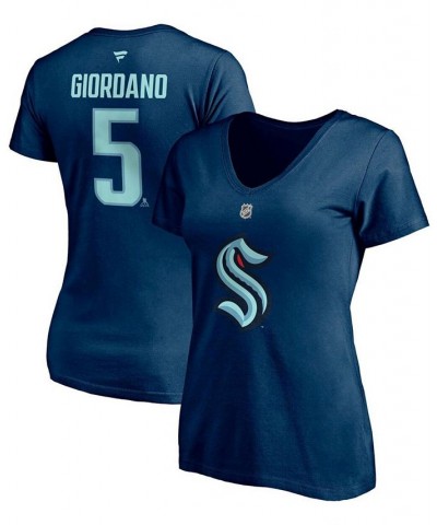 Women's Mark Giordano Deep Sea Blue Seattle Kraken Authentic Stack Name and Number V-Neck T-shirt Deep Sea Blue $17.64 Tops