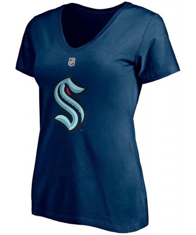 Women's Mark Giordano Deep Sea Blue Seattle Kraken Authentic Stack Name and Number V-Neck T-shirt Deep Sea Blue $17.64 Tops