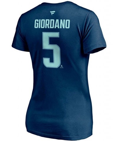 Women's Mark Giordano Deep Sea Blue Seattle Kraken Authentic Stack Name and Number V-Neck T-shirt Deep Sea Blue $17.64 Tops