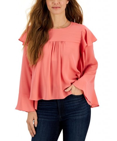 Women's Ruffled Bell-Sleeve Pleated Top Pink Hope $30.67 Tops