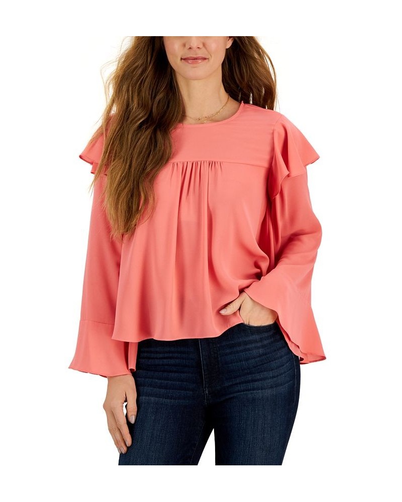 Women's Ruffled Bell-Sleeve Pleated Top Pink Hope $30.67 Tops